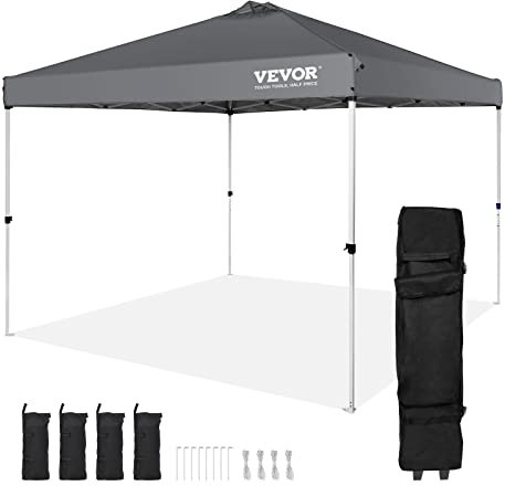 VEVOR Pavillon 304,8x304,8x320cm Gartenzelt 250D PU Silber beschichtetes Gewebe Faltpavillon inkl. Aufbewahrungstasche Partyzelt 6-8 Personen Pop up Zelt Faltzelt Gartenpavillon für Campingausflug