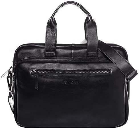 FEYNSINN große Laptoptasche echt Leder - Zoll Laptop Business-Tasche Casper - Umhängetasche Aktentasche mit Schultergurt - Ledertasche Herren und Damen schwarz handgefertigt