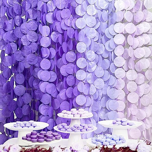 Pink Blume 205Ft Ombre Purple Tissue Paper Streamer Lilac Big Circle Dots Hanging Garland Backdrop Lavender Polka Dot Bunting Banner for Graduation Birthday Wedding Bridal Baby Shower Party Decor