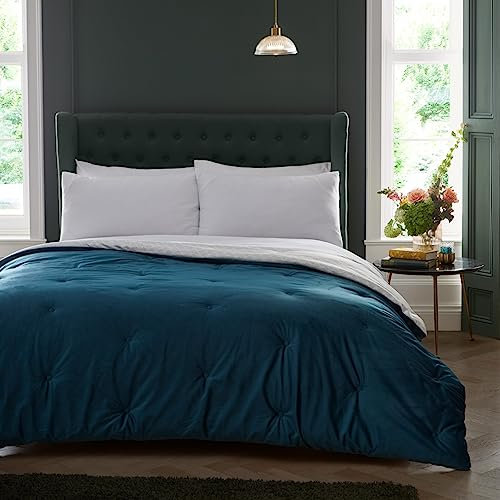 Appletree Teal Velvet Bedspread (220x150cm) – Quilted & Reversible – Tufted Button Detail – Soft Touch Fabric – Chesterfield Style Throw – Luxury Blue-Green Bedding – Elegant Bedroom Accent