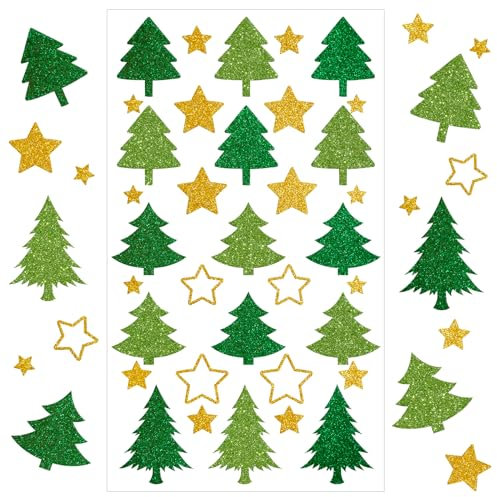 JOYEASE 280 Stück Sticker Weihnachten, Glitzer Weihnachtssticker Selbstklebend, Weihnachtsbaum Glitzersterne zum Aufkleben für Karten Geschenke Adventskalender Weihnachtsdeko, Größe 14x 24cm