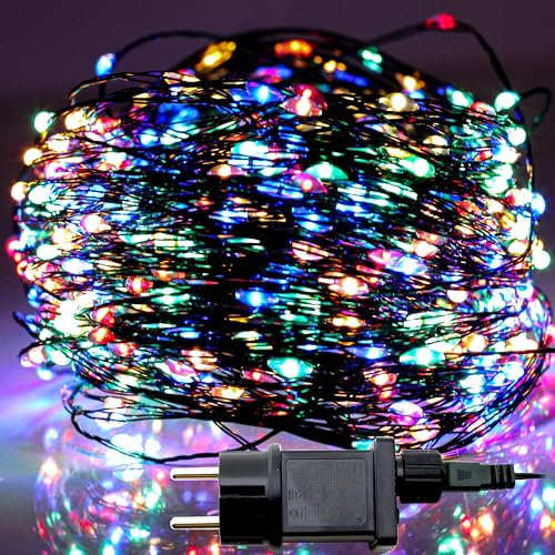 OXYN Lampadine Luci LED Natale 8 Giochi Luce 240V Filo Trasparente Lampada Casa Albero Decorazioni Natalizie Matrimonio Feste Party Nozze Presepe Esterni Interni (300 LED 20m Multi Colore)