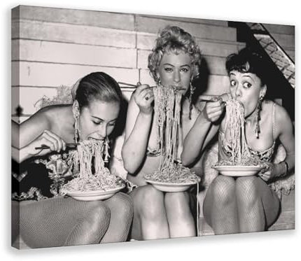 Poster auf Leinwand, Motiv: Frau isst Spaghetti, Schlafzimmer-Dekor, Sportlandschaft, Büro, Raumdekoration, Geschenk, Rahmen-Stil, 30 x 45 cm