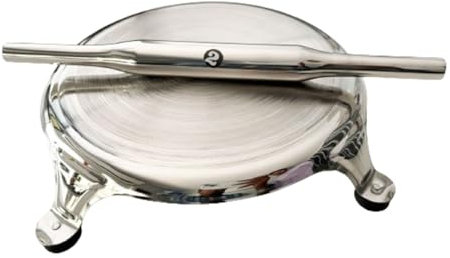 Stainless Steel Polpat with Belan Size No. 2, Circular Board with Rolling Pin Set 2, Chakla Belan Set - Silver