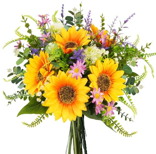 Sunflowers Artificial Cemetery Flowers for Grave Vase Silk Flower Bouquet