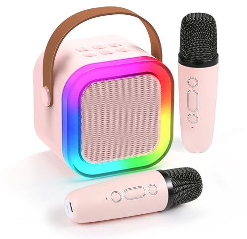 Fede Karaoke 2 Micrófonos para Niños, Mini Karaoke Infantil Micrófonos Inalámbricos Altavoz Bluetooth Portátil con Efectos de Cambio de Voz y Luces LED, Mejores Juguetes Regalos para Niñas y Niños