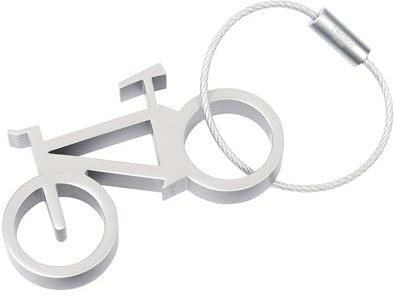 TROIKA Flaschenöffner mit Schlüsselring, Fahrrad– DRAHTESEL – Aluminium – silberfarben Original