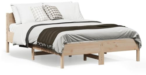 vidaXL Solid Pine Wood Bed Frame 120x190 cm - Small Double Bedroom Furniture with Durable Plywood Slats & Supportive Headboard, Brown