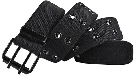 Perfeclan Gürtel mit Doppelten Ösen Und Löchern, ästhetischer, Verstellbarer Jeansgürtel für Damen Und Herren, Canvas Gürtelbund für Dating Street, Schwarz, 120cm