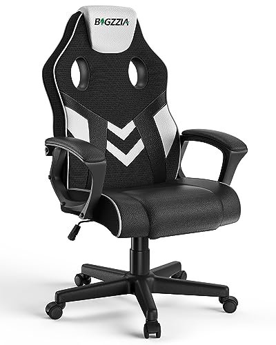 bigzzia Gaming Chair Ergonomic Computer Chair Height Adjustment with Fixed Armrest (Classic, White)