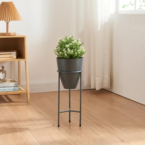[en.casa] Portamacetas con 3 Patas Soporte para Plantas Flores con 1 Macetero Extraíble Diseño Elegante Organizador de Macetas para Hogar y Oficina Metal 41xØ16 cm - Negro