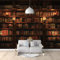 Dunkel Vlies Fototapete 200x140cm, Vintage Bücherregal Bücher Wanddeko Tapete, Wasserfestes Wandpapier, Selbstklebende Tapete für Schlafzimmer, Wohnzimmer, Büro