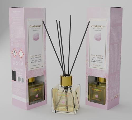 ROSE QUARTZ Reed Diffuser (110ml x 2) – Air Freshener | FRESH SENSE | Aromatherapy Essential Oil Diffuser for Home, Office, Toilet & Bathroom | Elegant Home Decor | Beauty of Rare Gemstones