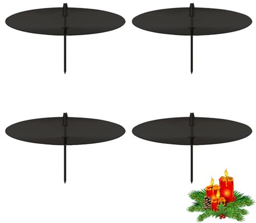 4Pcs Black Wreath Candle Plate Elegant Durable Metal Candle Holder Metal Pin Pillar Candle Holder Beautiful Decoration Metal Candle Fixators for Birthday Wedding Party