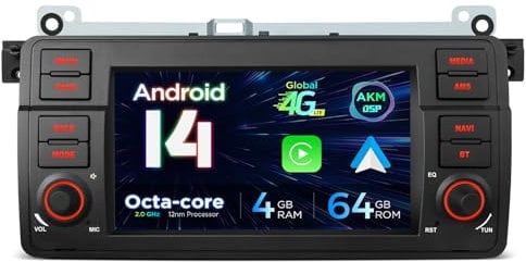 XTRONS 7 Zoll IPS Android 14 Autoradio Car Stereo Multimedia Player Octa Core 4+64GB für BMW E46 Rover ZT Eingebautes 4G LTE Car Play Android Auto AKM DSP GPS Bluetooth WiFi Optional DAB OBD TPMS DVR