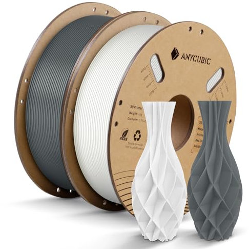 ANYCUBIC PLA Filament 1.75mm, 3D Drucker Filament PLA 2KG, Filament 3d Druckmaterialien für FDM 3D-Drucker, Intelligente Identifikation, Weiß & Grau