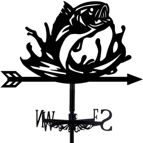 INFUNLY Fish Weather Vane - Black Metal Wind Spinner with Accurate Wind Direction Indicator - 13.78x10.63/35CMx27CM - Outdoor Garden Roof Paddock Decor