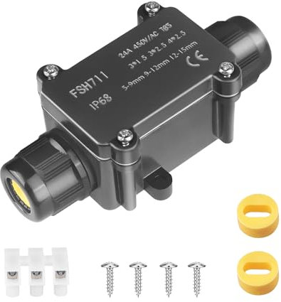 Elezenioc IP68 Waterproof Junction Box for Flat Electric Wire, Outdoor Cable Connectors with 2pc M20 Gland, Electrical Junction Box for 1.5mm & 2.5mm Flat Cable(Wire size: Length 8-13mm, Width 3-7mm)