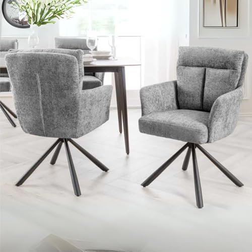 LEBENSwohnART Bequemer Drehstuhl Charles grau Strukturstoff mit Federkernpolsterung Armlehnen schwarz Metall