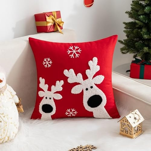 Jenshhch 2 Stück Weihnachtskissenbezug 45x45 cm, Weihnachtsdeko Kissenbezug Weihnachten 45x45 cm, Weihnachten Aesthetic Deko Innen Kissenbezüge Weihnachten Kissenhülle für Weihnachtskissen (Rot Elch)