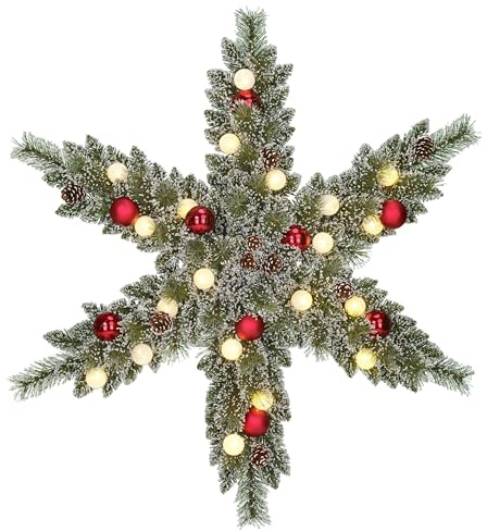 Black Box Trees Kaprun Weihnachtskranzstern mit LED-Beleuchtung – Weihnachtskranz Ø90 cm mit Weihnachtsdekoration und Tannenzapfen – Grün mattiert, rot