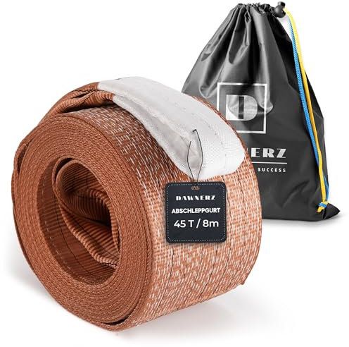 Dawnerz Schwerlast-Abschleppseil 45 Tonnen Bruchfestigkeit, 8m - Notfall-Abschleppgurt mit Dreifach Verstärkten Schlaufen - Hochleistungs-Offroad-Schleppseil für LKW und Tanklastwagen