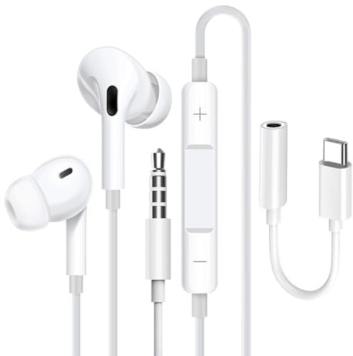 KP TECHNOLOGY Auriculares para Samsung Galaxy A16 5G / A15 / A15 5G / A35 / A55 / A05s / A25 / A14 / A34 / A54 / A13 / A04s / A23 / A33 / A53 / A73 / A52 / A52S / A22 / A32 con adaptador USB C a 3,5