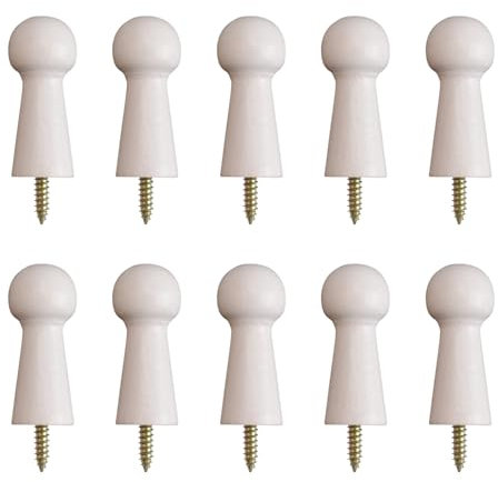 MOROBOR 10pcs White Wooden Hooks Shaker Pegs, Decorative Coat Peg Shelf Clip Self-Adhesive Solid Hook for Bathroom Towels Doors Stair Edges Wardrobes