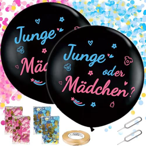 Runyuzi Gender Reveal Ballons Set - 2 Stück Gender Offenbaren Party Deko 36 Zoll Großer Junge oder Mädchen Ballon, Rosa Blau Konfetti Geschlechtsverkündung baby für Baby Shower Babyparty(Blau Rosa)