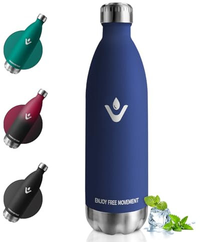 Bouteille Isotherme 1L, Gourde Inox Étanche, Gourde Métal sans BPA, Réutilisable, Bouteille d'eau Acier Inoxydable à Double Paroi, Gourde Isotherme pour École, Bureau, Sport, Randonnée, Voyage