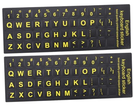 Uonlytech 2Pcs Dustproof English Letter Stickers for Keyboard Keys PVC Stickers for Laptops and Desktops Easy to Install Design