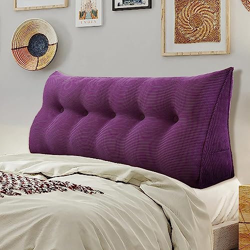 Dreieckiges Kopfteil-Kissen-Set mit abnehmbarem Bezug, ideal für Tagesbetten, 200 x 50 x 20 cm, Violett