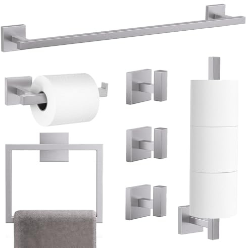 TQKAG Badezimmer-Zubehör-Set, gebürstetes Nickel, 7-teilig, 60 cm, SUS304 Edelstahl, Handtuchhalter-Set, Toilettenpapier-Ersatzrollen, Aufbewahrungshalter, Wandmontage, 7-teilig