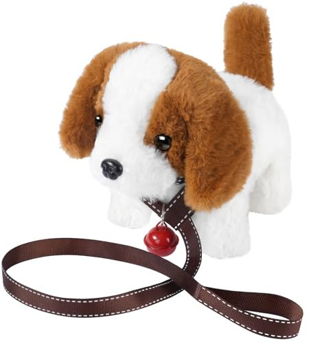 AYESY Jouet électronique en Peluche pour Chien, Chiot Robot Réaliste Jouets Chiens Qui Aboient Jouets Interactifs Qui Marche avec Laisse et Cloche pour 3 4 5 6 7 Ans Enfant