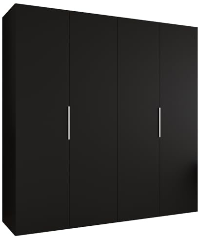 MEBLE KRYSPOL - Kleiderschrank - Drehtürenschrank - Schrank 200x202x52cm - Moderner Garderobenschrank Schlafzimmer, Flur, Jugendzimmer - Farbe Schwarz, Griff Kaschmir - Marbella 1 200