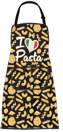 ENSIANTH Pasta Chef Apron Italy Theme Gifts for Pasta Lovers Italian Food Chef Kitchen Cooking Grill Apron with Pockets (25617 LOVE PASTA A)