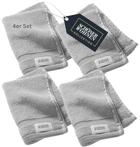 SCHÖNER WOHNEN 4er Set Premium Gästehandtuch 30x50 cm - saugstark - Luxus Handtücher Grau 4teilig - 100% Baumwolle - flauschig weich - als Handtuch-Set kombinierbar - Frottee Kinder - Öko-Tex