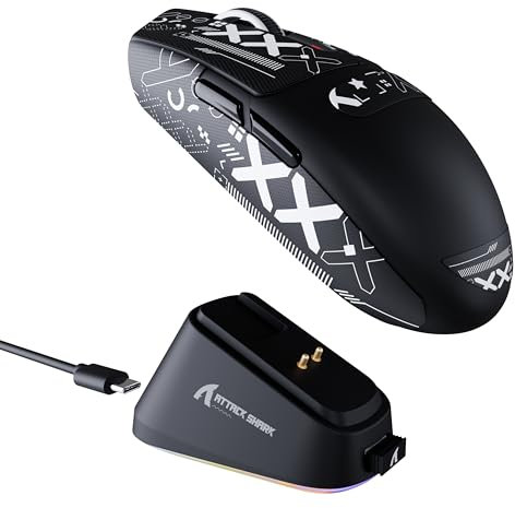 ATTACK SHARK G3PRO Gaming Mouse with Magnetic Charging Dock, PixArt PAW3311 Gaming Sensor, BT/2.4G Wireless/Wired Gaming Mouse with Grip Tape, 25000 DPI, Gamer Mice for Win11/Xbox/PS/Mac (Black)