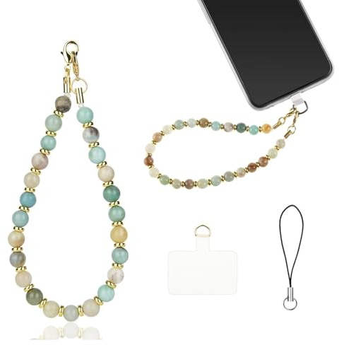Phone Charm, Natural Stone Beaded Phone Strap, Anti-Lost Charm Wrist Straps, Charms Chain Lanyard for Cellphone Accessories Decoration (Amazon Stone)