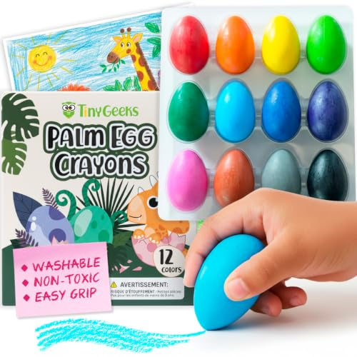 TinyGeeks Egg Crayons Farbstifte in Eierform für Kleinkinder und Kinder | Ungiftig waschbar und leicht für kleine Hände zu greifen, 12 Stück