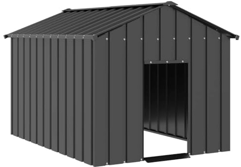 Mokuyary Hundehütte mit Dach aus verzinktem Stahl, 113 x 153 x 101 cm, mit Markise, Laufstall für Hunde, für Terrasse, Garten, Terrasse