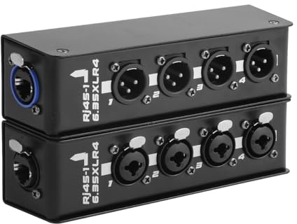 YgybeyondPlug-and-Play 4-Channel XLR to Ethernet Adapter, Stage Lighting & Audio Signal, Multi-Functional RJ45-XLR4 Adapter Box, 4-Channel Analog Audio (Portable for Stage/Studio)