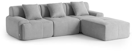 MILYsofa Modulares 3-Sitzer-Sofa mit Ottomane, Chenille-Bezug, Abnehmbare Kissenbezüge (Mineralgrau, 3-Sitzer mit Ottomane)