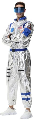 SKFLABOOF Astronaut Kostüm Herren Unisex Faschingskostüme Space Weltall Kostüm Karneval Halloween Silber Overall Für Damen Erwachsene Party Cosplay S,M,L,XL,XXL