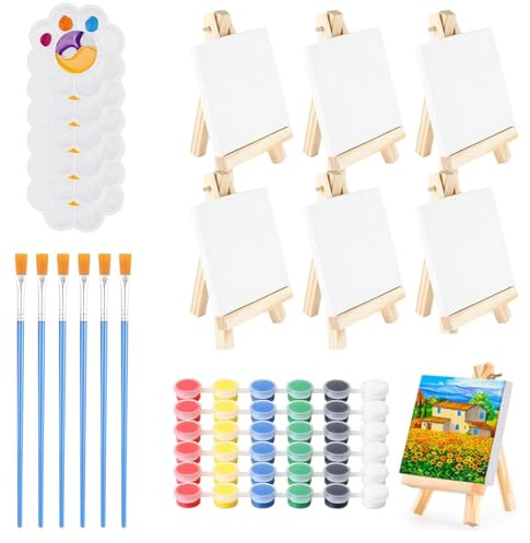 Lot de 30 mini chevalets avec toile,Cadre photo,Triangle en boi,pour débutants et peintres amateurs,peinture acrylique,huile,aquarelle, la Présentation de Travaux de Peinture, Photos