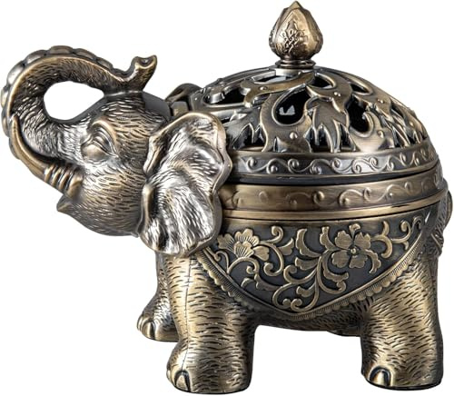Räuchergefäß Vintage Räucher- Elefant Metall Weihrauchbrenner Räucherstäbchenhalter mit Deckel für Hause Büro Yoga Hotel Dekoration Geschen (Vintage Bronze)