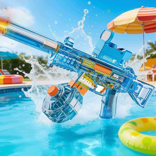 MOZC Electric Water Gun Kids, Automatic Water Gun with Lighting Effects, Automatic Suction, Range of 6-8M, Long Battery Life, Water Gun used in Swimming Pools, Beaches, Water Parks