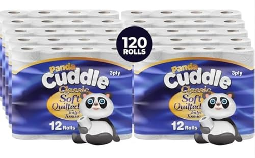 Panda Cuddle Classic Soft Quilted Toilet Paper, 3 Ply, Ultra Soft & Gentle, Unscented, 120 Rolls
