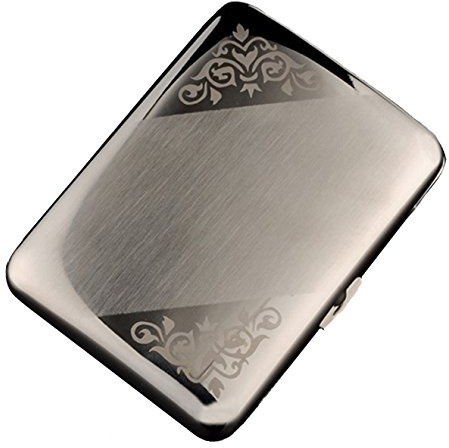 CaLeQi Stainless Steel Cigarette Case, Silver, Holds 16, Snap Closure | Fits Easily Into any Pocket or Shirt Pocket (with Branded Gift Box) (Flower-Face Craftsmanship)