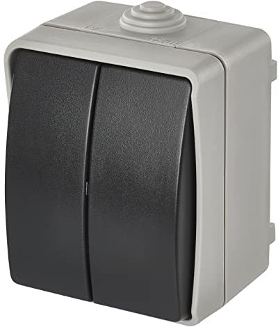 EMOS wasserdichter Serienschalter mit 2 Wippen, Doppelschalter für Beleuchtung, grau-schwarze Farbe, 250 V~/10 AX, Kunststoff, Aufputz zur Wandmontage, Schutzklasse IP54 für Außen